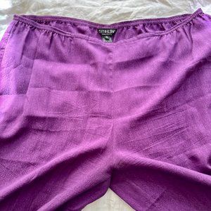 Citron Santa Monica Women’s Purple Plum Silk Relaxed Wide Leg Pull On Pants- XL